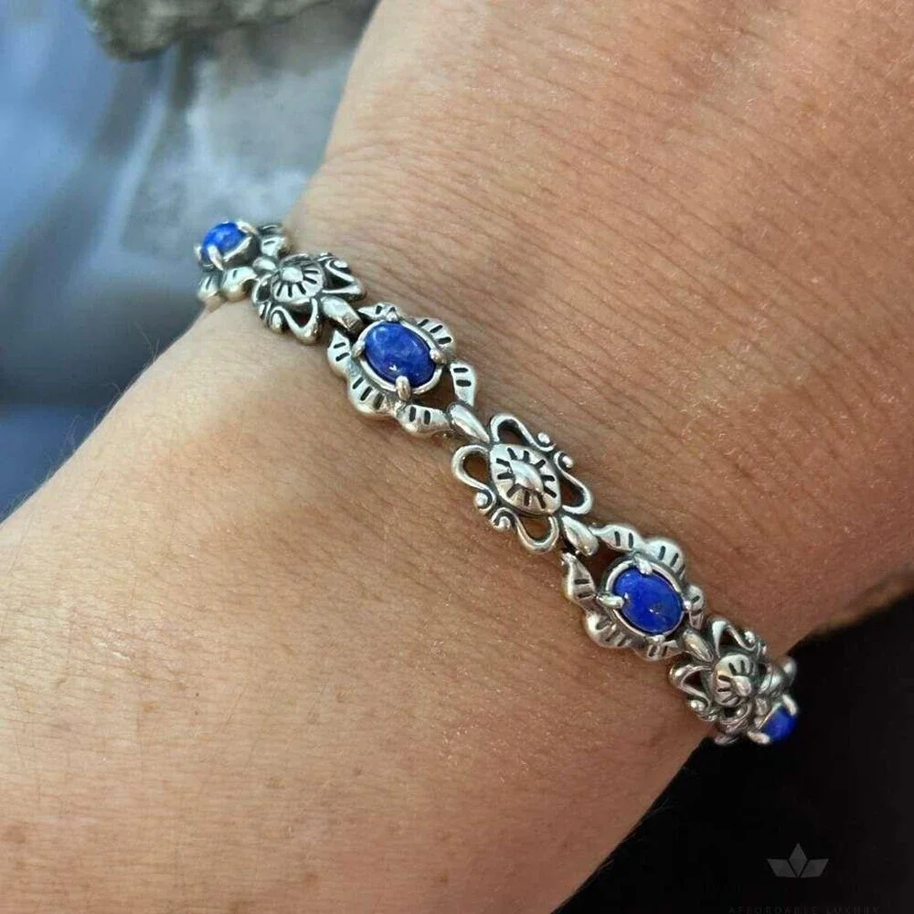 Carolyn Pollack Sterling Silver Lapis Decorated Foldover Link Bracelet For Women